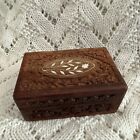 Vintage Wooden Box Hand Carved Ornate Felt Lined Trinket  box Floral Motif