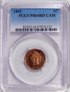 New Listing1892 1c PCGS PR 64 RED CAM ~ LOW POP CAMEO PROOF INDIAN CENT