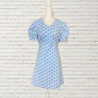 Vintage 70s Blue Polka Dot and Lace Babydoll Mini Dress size xs/s