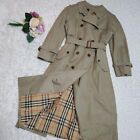 Vintage Burberry Women Size US 6 Long Trench Coat Belted Nova Check Lining Khaki