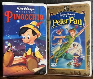 Disney VHS Lot of (2) Pinocchio & Peter Pan ~ Disney Movie Clamshell Collection