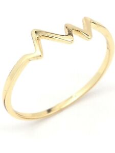 Tiny Heartbeat Ring 925 Sterling Silver Gold Plated 10x6mm Size 6