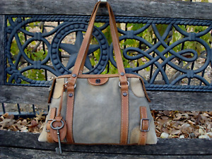 FOSSIL Emilia Long Live Vintage Canvas Leather Trim Shoulder Satchel Handbag