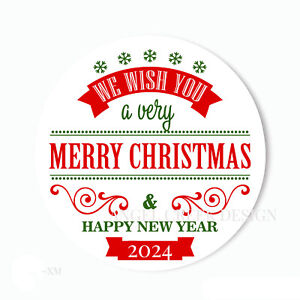 Merry Christmas and Happy New Year 2024 Stickers Favors Envelope Seals Labels