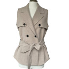 Women's Donna Karan New Year Beige Double-Breasted Notch Collar Trench Vest sz 8
