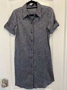 Theory Women's Linen Button Down Shirt Dress Color Blue Charcoal Size 6 Pre-own