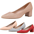 Women Low Chunky Block Heel Pointed Toe Comfortable Slip On Pump Dress Shoes