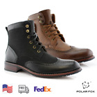 Polar Fox Men's Perforated Brogue High-Top Wing tip Western Lace Up Dress Boots