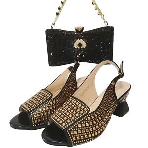 Set Italian Crystal Women Shoe Latest Design Mid Heels 6 CM Luxury Shoes And Bag