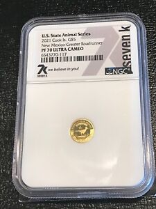 NGC PF 70 UC 2021 COOK ISLAND U.S. ANIMAL NEW MEXICO ROADRUNNER  .9999 GOLD COIN