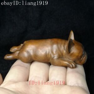 Chinese boxwood hand carved lovely Animal dog statue table decoration Gift