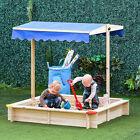Sand Pit for Kids with Bench and Adjustable Cover for Outdoors, Fir Wood
