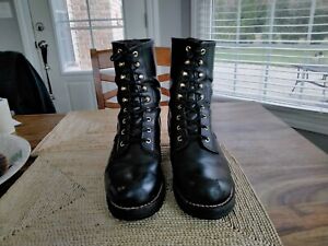 Vintage Chippewa Black Leather Work Boots w/Vibram Sole Size 10
