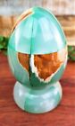 Vintage Polished Onyx Marble Egg and Stand Green Paperweight 1970s Pakistan