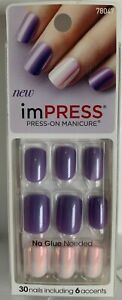 Impress Gel Manicure Press on Nails Short Purple with iridescent pink accent