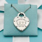 Tiffany & Co. Return to LOVE Heart Padlock Lock Chain Necklace Silver 18”-20”