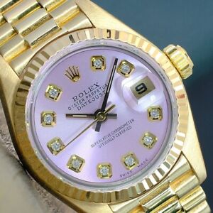 ROLEX DATEJUST LADIES 18K SOLID YELLOW GOLD PRESIDENT WATCH PINK DIAL 69178