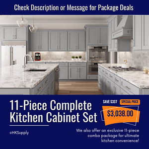 New ListingKitchen Cabinets SET Platinum Grey Cabinet Plywood Construction Wood 11 Pieces