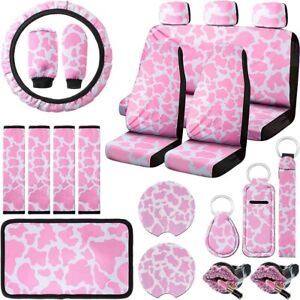 22 Pieces Car Cow Print Seat Covers Accessories Set Steering Wheel Cover Headre