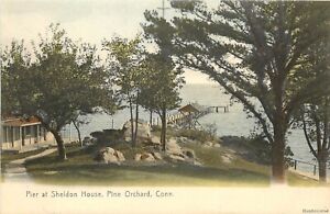UDB Hand-Colored Postcard; Pine Orchard CT, Pier at Sheldon House, Unposted Nice