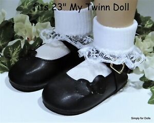 BLACK w/Side Bow MARY JANES DOLL SHOES fits 23