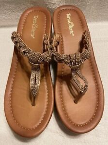 Brand New Bronze/Gold Wedge Braided Bling Thong Summer Sandals - Women Size 9
