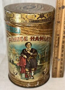 ANTIQUE PRINCE HAMLET TIN LITHO CIGAR TOBACCO CAN UNUSUAL 25 COUNT COUNTRY STORE