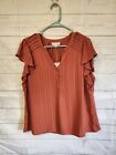 Knox Rose Ladies Size Large Blouse Cap Sleeve V Neck Flowy Vacation Lightweight