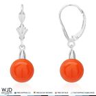 14K Solid White Gold  8mm Ball Shaped Orange Coral Leverback Dangle Earrings 1