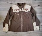 Scully Diamond Sanap Shirt Mens 2XL Brown Horse Embroidered Vintage Western