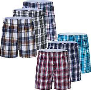 3 6 12 Mens Boxers Shorts Underwear Trunk Plaid Checker Cotton Loose Fit Classic