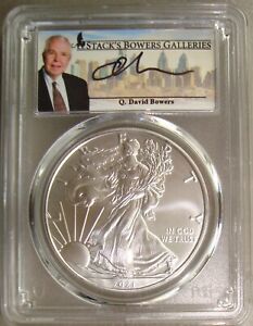 2021 1 oz American Silver Eagle Type 1 PCGS Gem Uncirculated David Bowers Signed
