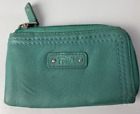 Fossil Key-Per Zip Coin Purse Wallet Teal Genuine Leather Key Chain Zipper