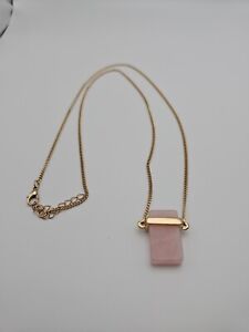 Pink Rose Quartz Rectangular Pendant Necklace