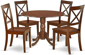 New ListingDLBO5-MAH-W 5-Piece Dining Table Set - 4 Dining Room Chairs with Wooden Seat - a