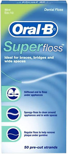 New ListingOral-B Super Floss Mint Dental Floss for Braces Bridges - 50 Strips ( 2-Pack )