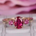 2.30Ct Oval Lab Created Red Ruby Engagement Fancy Ring In 14K Yellow Gold Plated