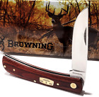 Browning Vintage Whitetail Buck Deer Sod Buster Brown Wood Pocket Knife Jr