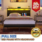 Homieasy FULL Size Bed Frame with Charging Station & Led Lights Metal Platform