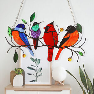 Multicolor Metal Panel Birds Stained Suncatcher Window Hanging Home Yard Decor