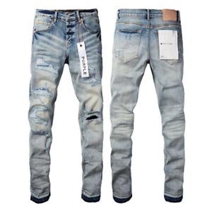 2024 New Purple Brand Men's Blue Slim Fit Jeans Vintage Distressed 28-40