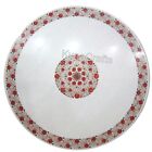 Round White Marble Restaurant Table Carnelian Stone Inlay Work Dining Table Top