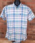 Barbour Mens Shirt Large White Blue Plaid Short Sleeve Tailored Fit