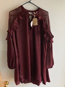 UMGEE + Lace Top Keyhole Trumpet Sleeves Maroon 2XL Goth Witchy Boho