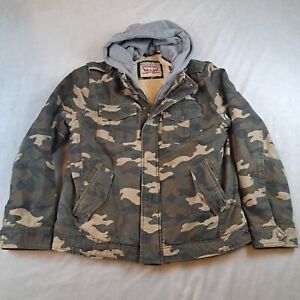 Levi's Camo Sherpa Lined Hooded Jacket Size Large Men's Military Woodland