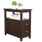 Narrow End Table with 2 Drawers and Open Shelf Sofa Side Table for Living Room