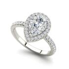 Pave Halo 2.45 Carat VS2/F Pear Cut Diamond Engagement Ring White Gold Treated