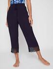 Womens Pants / Trousers -  7/8Th Length Lace Trim Lined Crushed Cotton Pant