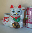 Vintage Japanese Porcelain Maneki Neko Lucky Cat Figurine w/ Money Bag Rare
