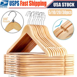 Wooden Hangers Pack of 5/10/20/30 Home Suit Hangers Premium Natural Finish US